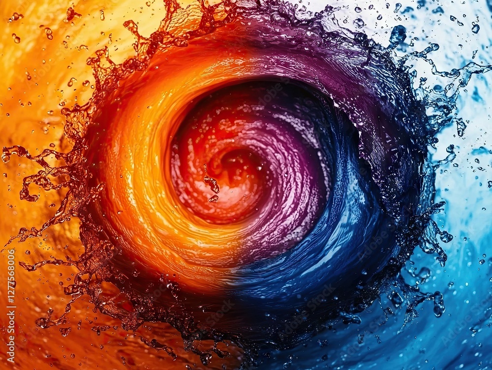 Poster dynamic water swirl art abstract design colorful motion studio environment close-up viewpoint