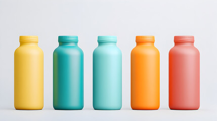 Colorful drink bottles in minimalist studio photography a modern close-up perspective