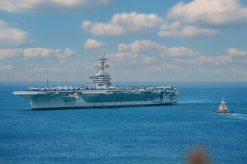 Nuclear war ship, Navy ship, Military navy. nuclear carrier running in the ocean. Military navy...