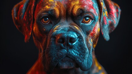 Powerful dog Boxer in Vibrant Splash Art on Black Canvas