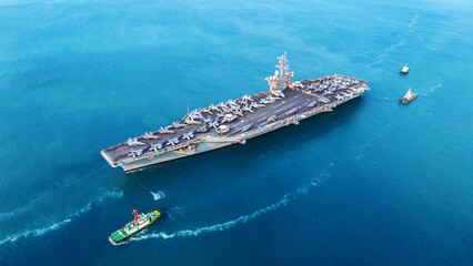 Nuclear war ship, Navy ship, Military navy. nuclear carrier running in the ocean. Military navy...