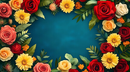 Obraz premium Vibrant Floral Illustration with Roses and Sunflowers