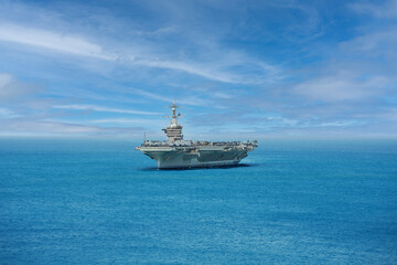 Nuclear war ship, Navy ship, Military navy. nuclear carrier running in the ocean. Military navy ship carrier full loading fighter jet aircraft for prepare troops.
