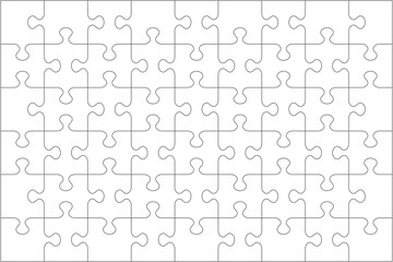 Jigsaw puzzle blank template or cutting guidelines of 54 transparent pieces. Classic style pieces are easy to separate (every piece is a single shape). No acute angles.

