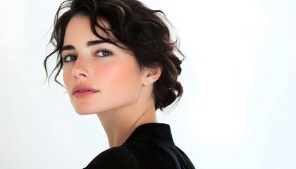 Fototapeta premium Portrait of an elegant woman with wavy hair and clean skin