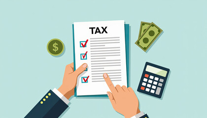 Hands Completing Tax Form with Calculator
