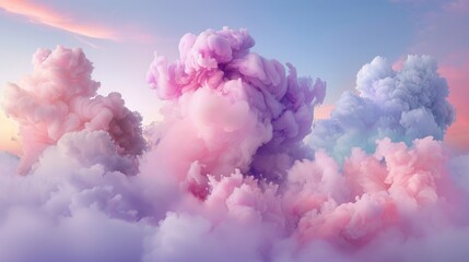 Fototapeta premium A vibrant display of pastel clouds, blending shades of pink, purple, and blue against a serene sky.