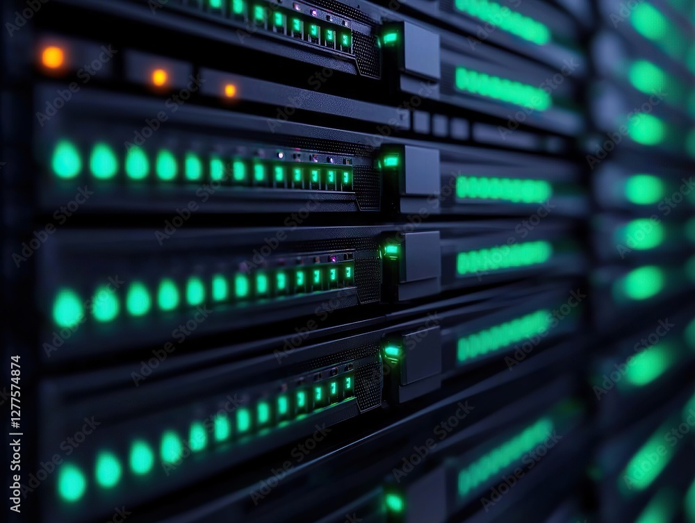 Poster data center technology operation server room digital infrastructure high-tech environment close-up v