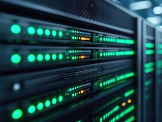 Data center operations technology infrastructure server management digital environment close-up view cloud concepts