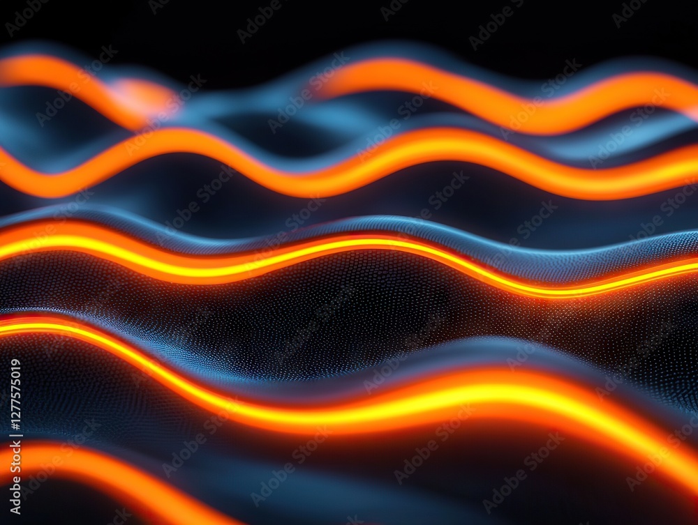 Aufkleber dynamic flow of neon waves abstract digital art dark background futuristic concept close-up view