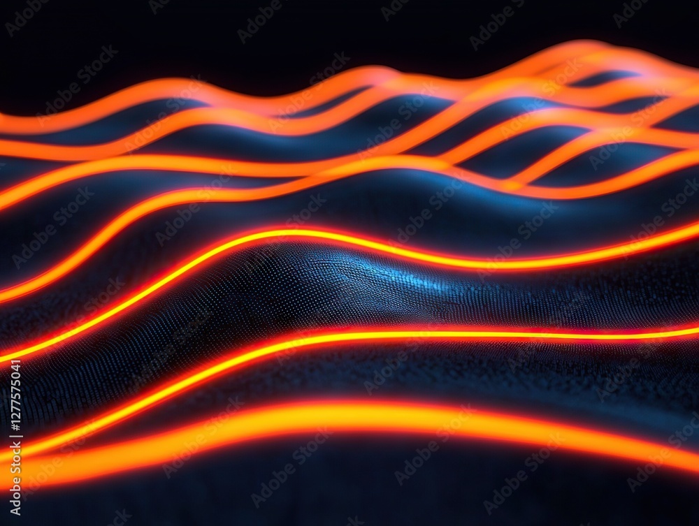 Poster dynamic waves of light in dark environment abstract visual art high contrast artistic perspective
