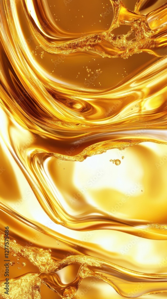Poster golden liquid swirls creating an abstract flowing pattern, dynamic art. vertical