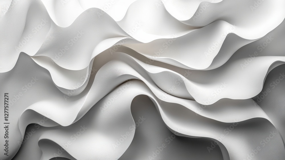 Poster elegant flowing white fabric with soft waves and folds, creating a serene and calming backdrop