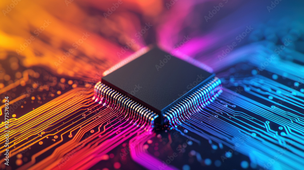 Aufkleber detailed depiction of microchip surrounded by vibrant circuit patterns, showcasing intricate connect
