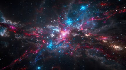 Fototapeta premium A vibrant cosmic scene filled with swirling colors and light, depicting the beauty and mystery of deep space.