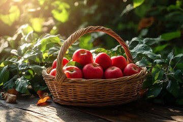 Full basket of red juicy organic apples