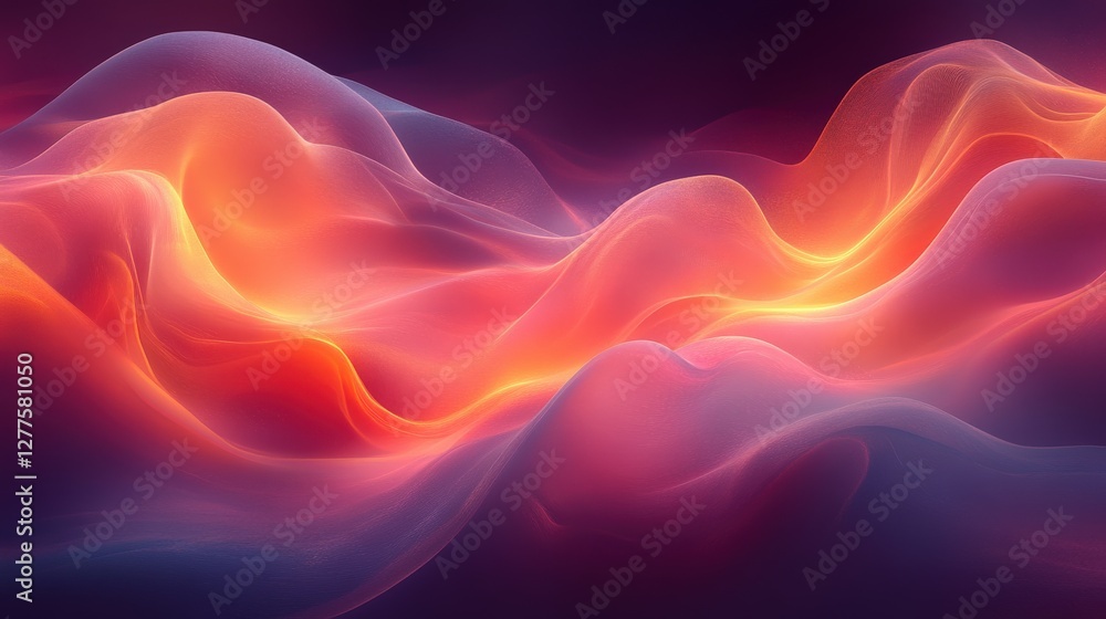 Poster abstract waves of vibrant colors flowing seamlessly through a dark background, creating depth