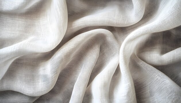 Soft white linen fabric draped in gentle flowing waves