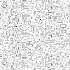 science icon doodle hand drawn seamless pattern background