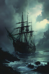 Fototapeta premium Nostalgic Voyage: An Old Ship Adrift in Time's Embrace, Echoing the Whispers of History's Adventures Across Endless Seas