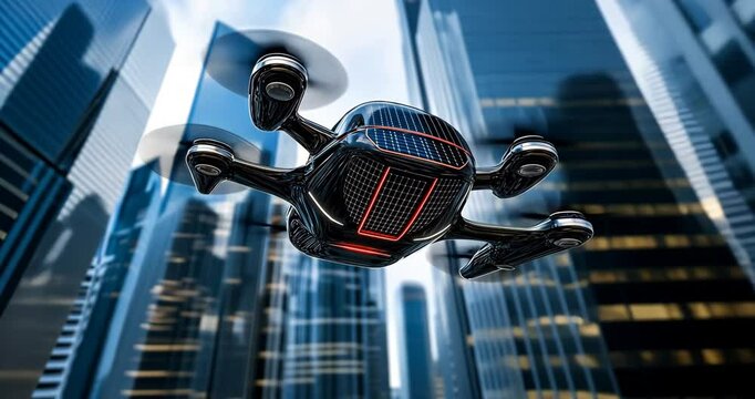 Solar-Powered Flying Car in City