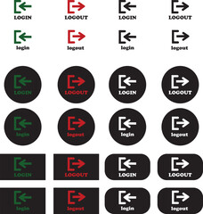 Login and logout icon set Set of sign out, Sign in vector vector collection. Open and close door symbol. Black in, out, exit and enter arrow, trendy flat style isolated on transparent background.