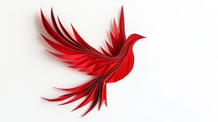 Obraz premium an origami of fly phoenix in red colour on white background