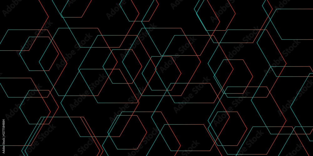 Aufkleber abstract bluck and colorful lines 3d hexagonal structure futuristic background. modern simple style 