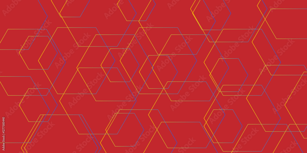 Poster abstract red and colorful lines 3d hexagonal structure futuristic background. modern simple style he
