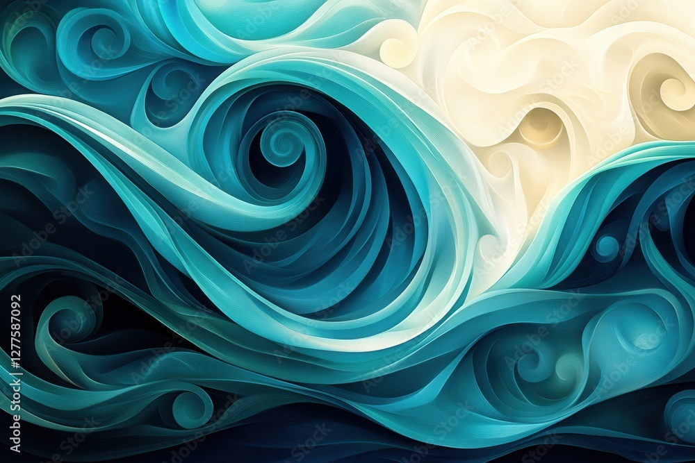 Poster abstract teal waves swirl and flow, creating a dynamic visual. perfect for designs needing calming, 