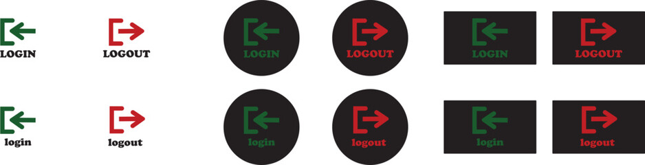 Fototapeta premium Login and logout icon set Set of sign out, Sign in vector vector collection. Open and close door symbol. Black in, out, exit and enter arrow, trendy flat style isolated on transparent background.