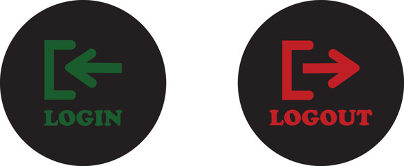 Login and logout icon set Set of sign out, Sign in vector vector collection. Open and close door symbol. Black in, out, exit and enter arrow, trendy flat style isolated on transparent background.