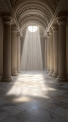 Ancient hallway with sunbeams, interior, light, inspiration, historical
