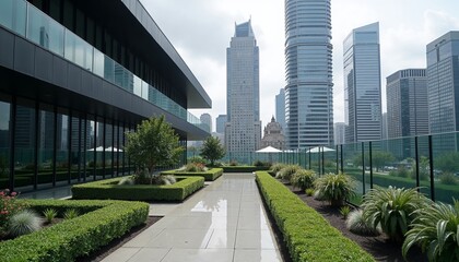 Geometric modern rooftop design with sharp architectural lines and structured plant arrangements