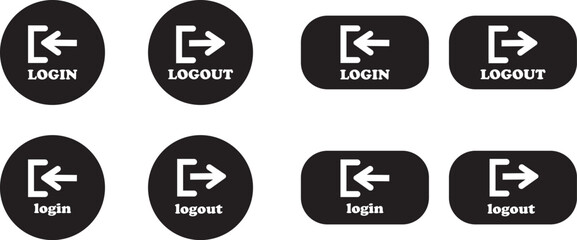 Login and logout icon set Set of sign out, Sign in vector vector collection. Open and close door symbol. Black in, out, exit and enter arrow, trendy flat style isolated on transparent background.