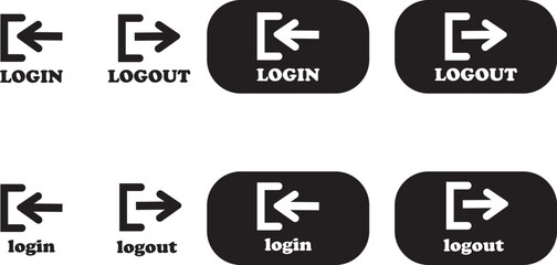 Login and logout icon set Set of sign out, Sign in vector vector collection. Open and close door symbol. Black in, out, exit and enter arrow, trendy flat style isolated on transparent background.