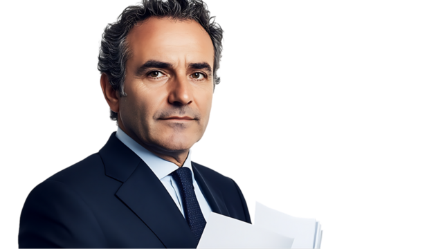 Businessman holding documents, professional portrait, studio shot