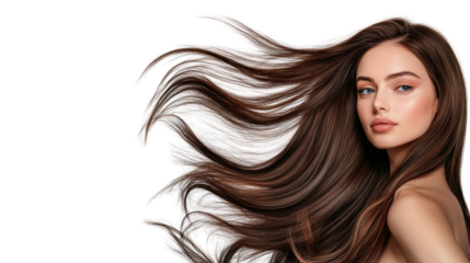 A portrait of a young woman with flowing, healthy hair, embodying beauty and elegance. Perfect for showcasing hairstyles and modern beauty trends.