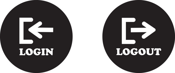 Login and logout icon set Set of sign out, Sign in vector vector collection. Open and close door symbol. Black in, out, exit and enter arrow, trendy flat style isolated on transparent background.