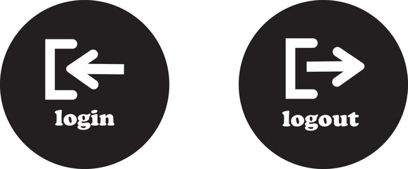 Login and logout icon set Set of sign out, Sign in vector vector collection. Open and close door symbol. Black in, out, exit and enter arrow, trendy flat style isolated on transparent background.