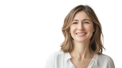 A smiling woman with a warm expression, wearing a casual shirt. She embodies confidence and positivity, suitable for various lifestyle contexts.