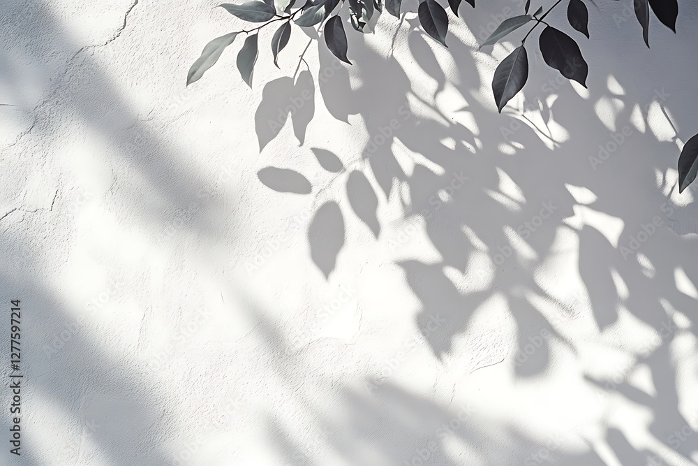 Poster white wall with shadow of tree branches. white wall with shadow of tree branches.