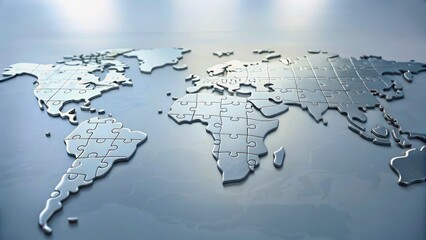 Metallic Puzzle Map of the World with Reflective Surface and Modern Aesthetic Design