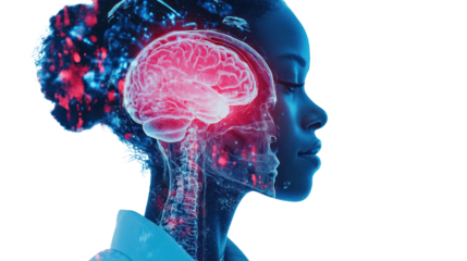 A striking image showcasing the intersection of human consciousness and technology, visualized through an artistic representation of a brain.