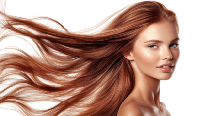 A stunning portrait of a young woman with flowing hair, exuding confidence and beauty. Perfect for themes of self-expression and empowerment.