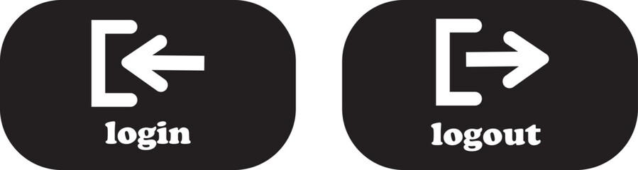 Login and logout icon set Set of sign out, Sign in vector vector collection. Open and close door symbol. Black in, out, exit and enter arrow, trendy flat style isolated on transparent background.