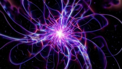 Abstract glowing purple and blue lines radiating from a bright center against dark background, cosmic energy burst concept