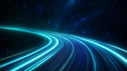 breathtaking view of cosmic highway stretching through starry universe, illuminated by vibrant blue and teal light trails, creating sense of wonder and exploration