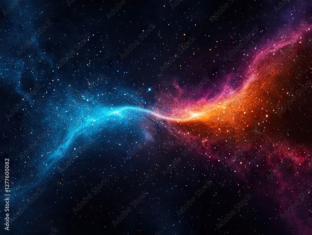 Poster cosmic collision of colorful nebulas outer space digital art galactic environment wide angle astrono