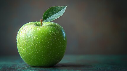 High key photography showcasing a green apple placed beside a single green leaf on a clean soft textured background creating a calming and visually balanced minimalist composition
